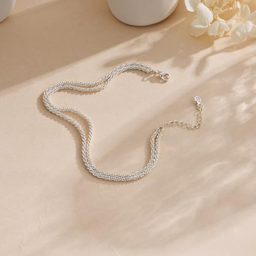Robaice Ankle Bracelets for Women, 14K Gold Plated/Silver Layered Anklets | Waterproof Adjustable Anklet for Women, Summer Beach Anklet, Glitter Jewelry for Women Gifts - color: Silver