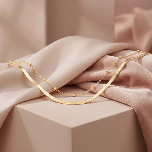 Layered Waist Chain for Women Waterproof, 14K Gold/Silver Plated Belly Chain Belt Waist Beads Chain Herringbone Snake Satellite Body Chain Beach Summer Fashion Jewelry Gift - style: Style 1