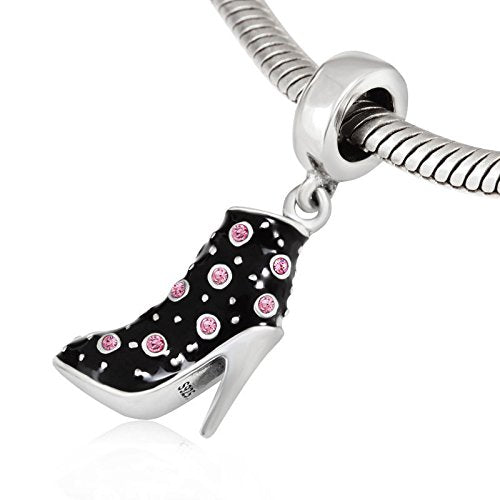 Black High Heel Dangle Charms 925 Sterling Silver Birthstone Gifts Charm for Her Pandora Bracelet - color: Pink