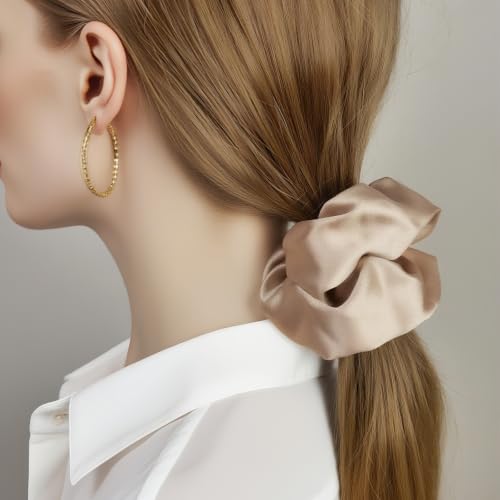 8pcs Hair Claws and Scrunchies – 4 Square Hair Clips for Women, 4 Satin Hair Scrunchies for Thick Thin Hair, Non-Slip Matte Hair Claws, Back to School Accessories, Daily Use - Beige & Brown - color: Apricot and Coffee Duo