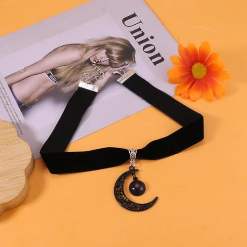Gothic Black Velvet Goth Choker Necklace for Women,Cameo Black Choker Crow Skull Pendant Necklace Vintage Collar Skull Necklace Gothic Jewelry - style: Purple moon