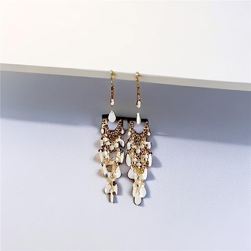 Essencedelight Crystal Beaded Tassel Earring Long Beaded Dangle Earring Fringe Hook Earring for Women Bridal Wedding - color: White