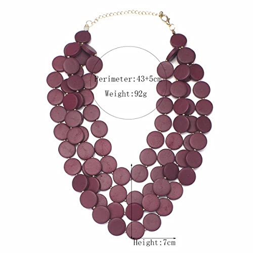 Colorful Beaded Necklace for Women,Chunky Wooden Bib Choker Necklace,Statement African Jewelry Multicolor Maroon Blue Fashion Collar Necklace - color: burgundy