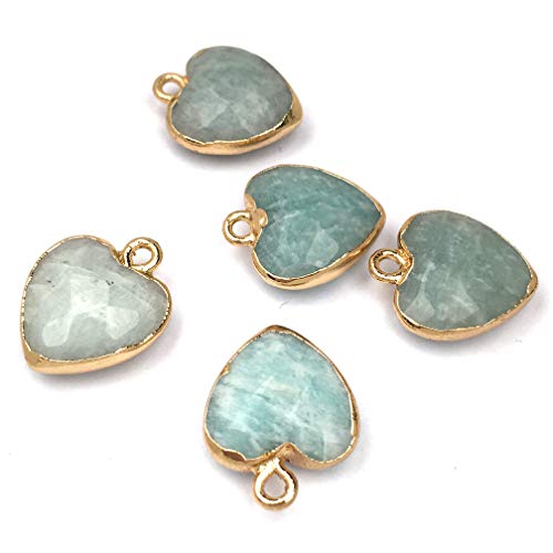 QSLLER 8 PCS Heart Shaped Natural Stone Pendants Healing Chakra Reiki Love Stone Charm Bulk for Jewelry Making - color: Amazonite