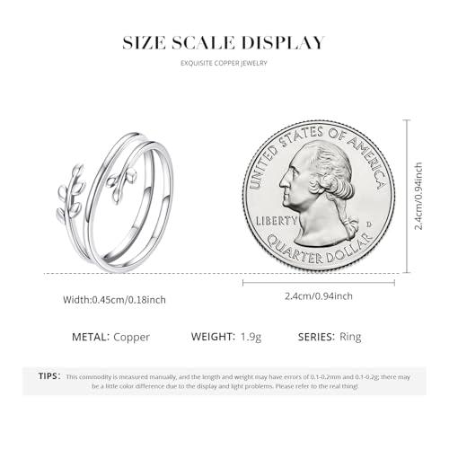 MUNDELL 925 Sterling Silver Simple Multi-layer Leaf Adjustable Ring Green Lucky Leaves Statement Ring for Women Promise Ring Fine Jewelry - color: Multi-layer Leaf