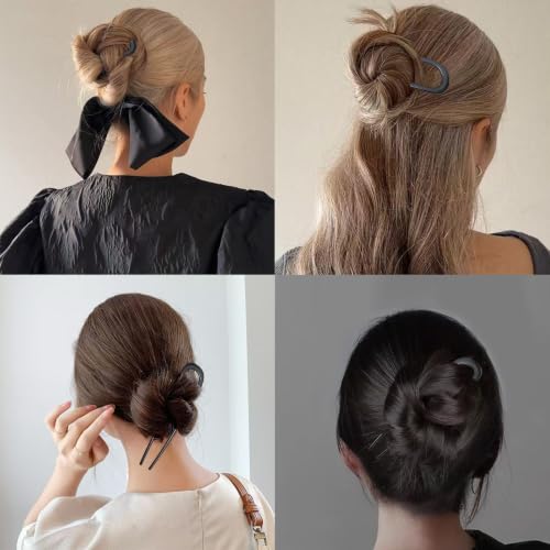 2 Pcs Black French Hair Pins, Metal French Twist Hair Pins for Buns, Curls and Updos, 5.6 Inches U Shaped Chinese Hair Sticks, Hairstyle Accessories for Women Girls (2 Black) - color: Black