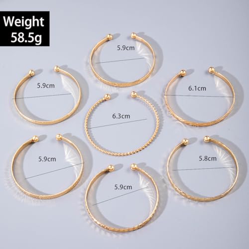 Gold Bangle Bracelets for Women, 14k Gold Plated Multi Layer Textured Stackable Open Bracelet Set Boho Indian Bangles Stackable Set Trendy Elegance Charms Non Tarnish Minimalist Bangle Pack - style: Gold 7Pcs