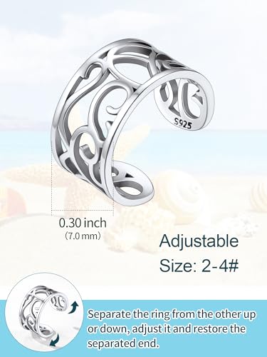 ChicSilver Toe Rings for Women 925 Sterling Silver Adjustable Toe Ring | 925 sterling silver, hypoallergenic for sensitive skin, adjustable open band, summer beach wear gift - color: I: Celtic (1 pc)