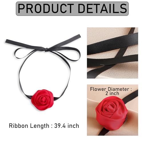 Firstmeet Floral Rose Necklace Handmade Flower Satin Ribbon Choker Necklace for Women - color: Red