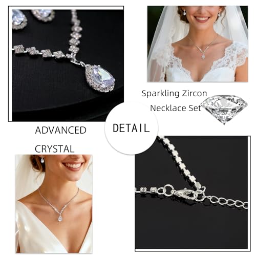 Women's Fashion Jewelry Rhinestone Zircon Necklace and Earring Set Formal Ball Gown Accessories Silver Floral Pendant Bridal Wedding Jewelry Suitable for Weddings, Balls, Banquets, and All Special Occasions - style: TL069S