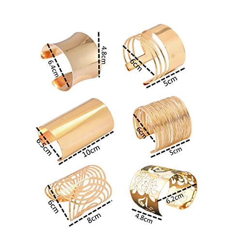 COLORFUL BLING Punk Alloy Hollow Geometric Smooth Polished Gold Hoop Open Cuff Wide Bracelet Bangle Wrist Jewelry for Women Lady - color: 6pcs gold long