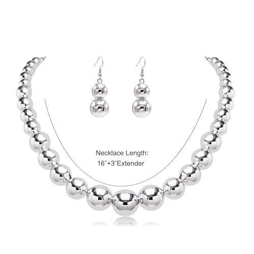 Cryshimmer Pearl Choker Necklace for Women Faux Pearl Beads Strand Necklace Earring Set Costume Jewelry,Gift for Wife Mother - color: Silver Plated