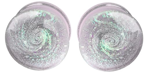 Sparkle Galaxy Double Flared Glass Plugs - color: Pink, size: 16mm