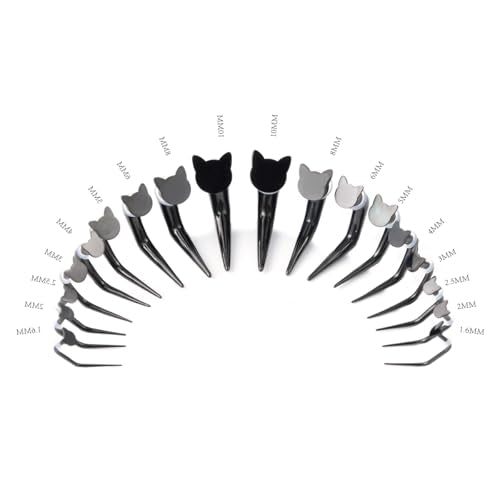 TBOSEN 18PCS Stainless Steel Stretching Kit Taper Bend Expander O-Ring Round | Flower | Heart | Cat Top Body Piercing Jewelry Set - color: Cat Top,Black