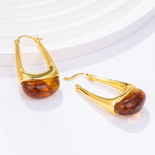 Acrylic Gold Hoop Earrings Chunky Statement Dangle Drop Huggie Earring Colorful Resin Jewelry for Women - color: Amber