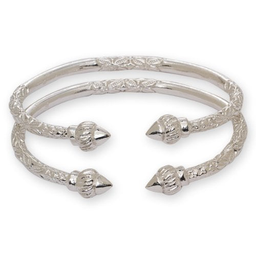 Ridged Arrow .925 Sterling Silver West Indian Bangles Cuff Bangles Bangle Bracelet Caribbean Jewelry Women Mom Wife Valentine Mothers day Gift (Pair 67g) (MADE IN USA)