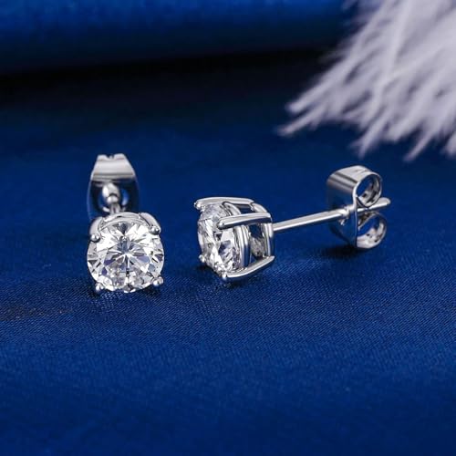 18K White/Yellow Gold Plated Stud Earrings for Men Women 4 Prong Graduated Round Clear Cubic Zirconia Hypoallergenic Earrings Set 3-8MM - color: White Gold Plated, size: Pack-3/4MM