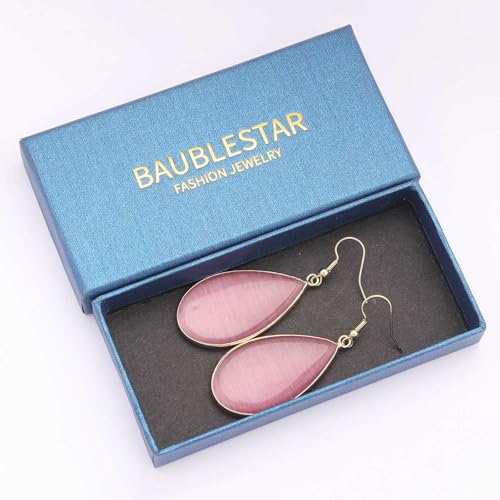 BaubleStar Natural Crystal Healing Stone Earrings Statement Teardrop Dangle Earrings for Women - color: Light RosePink