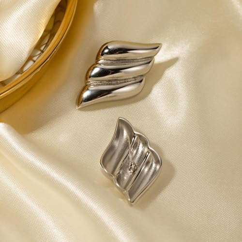Jean Beau Chunky Gold Stud Earrings for Women Trendy Gold Plated Dangle Drop Prom Birthday Fashion Office Jewelry Gift - color: Silver Wing