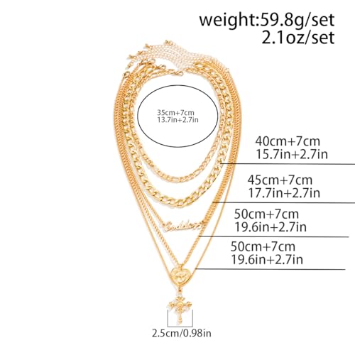 CSIYANJRY99 Layered Gold Necklaces for Women Chunky Gold Necklace Stack Layered Cuban Paperclip Snake Chain Necklace Retro Coin Dainty Pendant Toggle Clasp Necklace - style: Gold Goddess