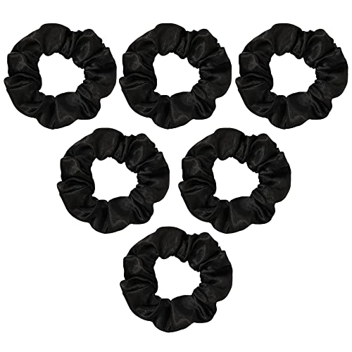Ivyu Black Silk Satin Scrunchies - Pack of 6, 8 Pieces (2 Free) - Hair Elastics Bands - Ponytail Holder - Women & Girls - color: Dark Black