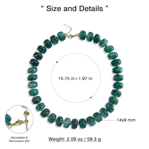 Colorful Chunky Resin Beaded Choker Necklaces for Women | Multicolor Beads, Sturdy Metal Chain, Adjustable, Detachable, Lightweight, Summer Beach Boho, Trendy Statement Jewelry Gift - color: Dark Green
