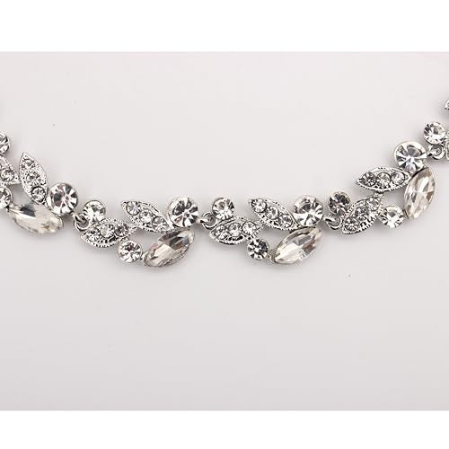 QLLYHLH Woman’s Brides Bridesmaid Leaf Choker Necklace Dangle Earrings Link Bracelet Austrian Crystal Wedding Jewelry Set Prom Costume Party Events | Brides, Bridesmaid, Prom, Events, Costume Party, Leaf - color: White-Platinum Plated