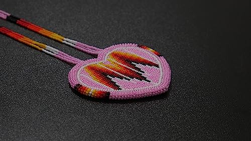 Handmade Native American Style Tribal ethnic Seed Bead Beaded Layered Medallion Necklace - color: Baby Pink