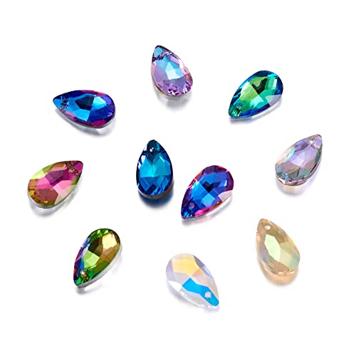 Cheriswelry 100Pcs Faceted Teardrop Glass Pendants Colorful Water Drop Glass Charms Top Drilled Crystal Drop Dangle Charms 16mm for DIY Bracelet Necklace Earring Jewelry Making - color: Mixed Color*13
