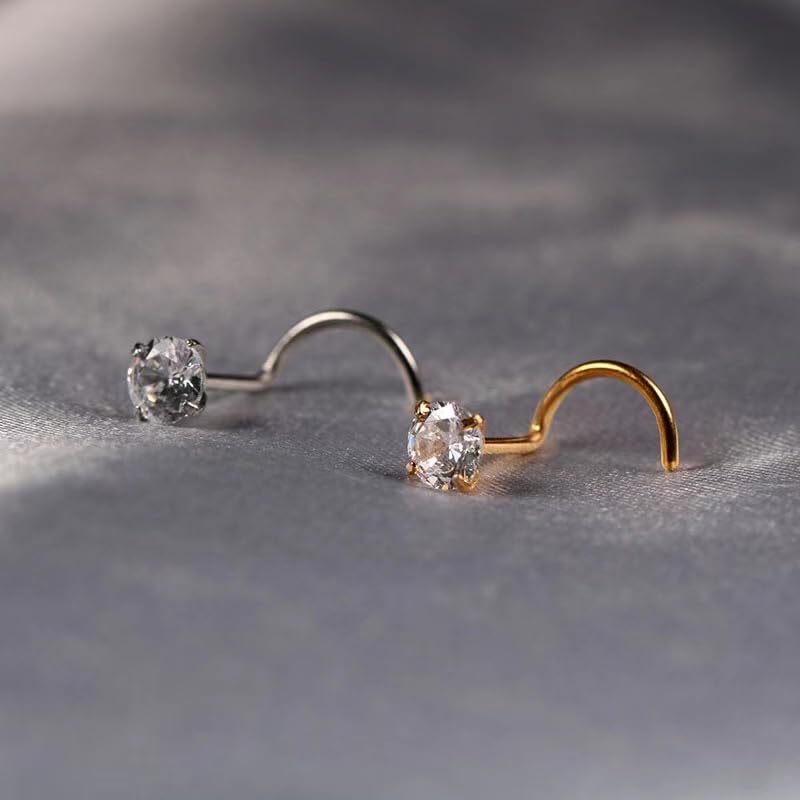 14k Gold Plated 316L Surgical Steel 22g/20g/18g Nose Rings Studs L-Shape Bone Screw Nostril Piercing 1.5mm 2mm 2.5mm 3mm 3.5mm 4.5mm CZ Nose Studs for Women - color: 18g 5pcs Bone Silver 316L Surgical Steel