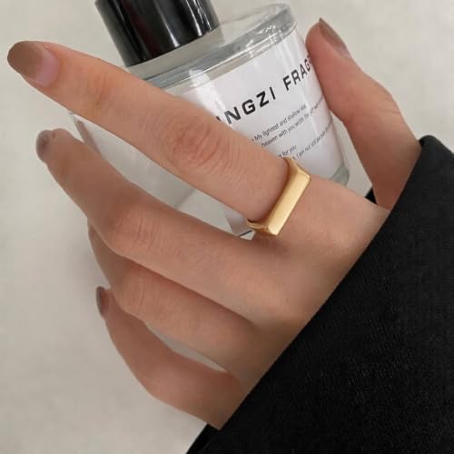 MYNENEY Stainless Steel Square Shape Signet for Men Statement Ring - color: Geometrical-Custom Gold