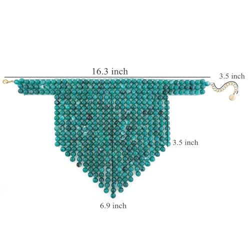 Coiris Boho African Wooden or Acrylic Beaded Bib Statement Necklace Strands Layered Cluster Chunky Collar Choker Wood Necklace for Women Fashion Costume Jewelry - color: Teal
