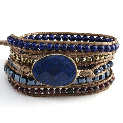 Women Wrap Bracelets Boho Natural Stone Jasper Turquoises Strand Bracelet Jewelry Collection - color: Obsidian