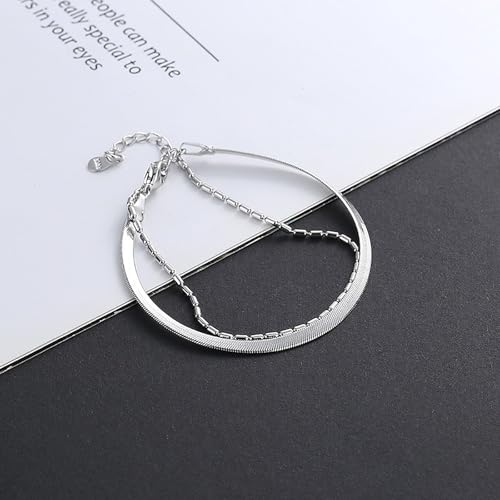Double Layer Chain Bracelet for Women - Dainty Layered Snake Chain Link Bracelets - Minimalist Adjustable Ankle Bracelet Jewelry Gifts