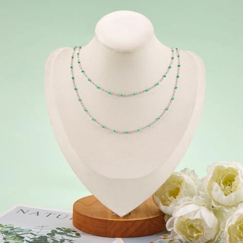 KYUNHOO 5 Meters Green Enamel Beaded Cable Chain Links for Jewelry Making | Silver Necklace Bulk Stainless Steel Jewelry Chains with Clasps Jewelry Supplies for Women DIY Crafts - color: silver-light green
