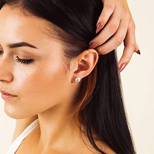 6 Pairs Hypoallergenic Stainless Steel Stud Earrings Cubic Zirconia Earrings Set 14K Gold Plated Multipack 3-8mm - color: Silver