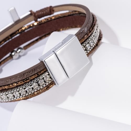 Boho Leather Wrap Bracelets Beaded Stackable Cuff Bracelet Country Concert Outfits Cowboy Cowgirl Western Jewelry Gifts for Women - color: Cross-Brown