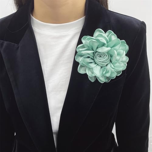 Dainty Fabric Rose Flower Large Brooch Lapel Pins Flower Brooches Pin Classic for Wedding Party Dance Banquet for Women Dress Suit Clothes Accessories Jewelry 100mm - color: Mint Green