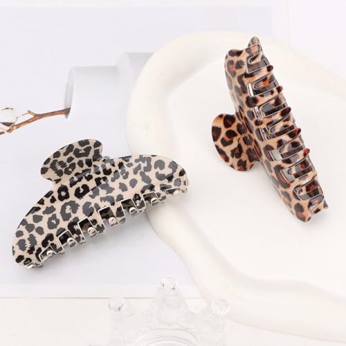 2Pcs Leopard Print Hair Claw Clips Large Non-Slip Hair Clips for Women Thick Thin Hair Cute Hair Clips for Women Ideal Gift for Birthday Holiday Friends Family and Teachers - color: Leopard Print