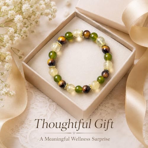 Anxiety Relief Crystal Bracelet Menopause Bracelet Tigers Eye Citrine Natural Stone Stress Beaded Stretch Bracelets Anxiety Relief Healing Bracelets New Chapter Encouragement Jewelry Menopause Gifts - color: A2: Tigers Eye