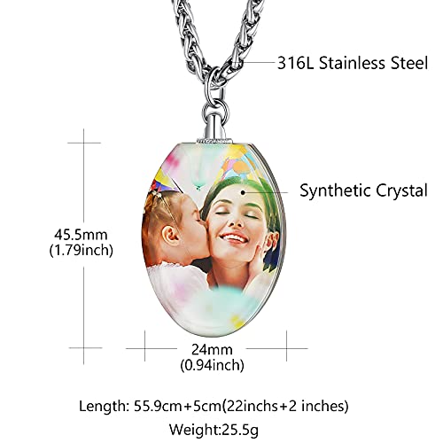 Custom4U Personalized Photo Necklace - Custom Heart/Oval/Round Charm Necklaces with Picture + Chain Adjustable - Stainless Steel/Acrylic Pendant Memorial Jewelry Christmas Gifts for Women - color: F-Oval Shaped