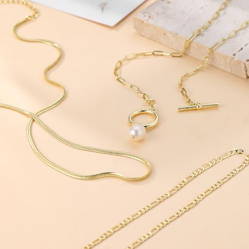 MFRYK Gold/Silver Necklaces Stack For Women,14K Gold/Sterling Silver Plated Simple Layered Choker Necklaces For Women,Stackable Multilayer Pearl Cross Disc Circle Pendant Cuban Herringbone Snake Paperclip Chain Necklaces Set Jewelry Gift for Women - style