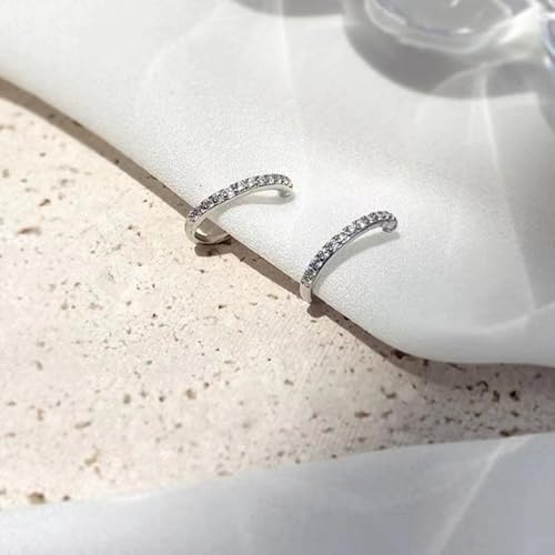 Clip On Earrings for Women 14K Gold Plated Hoop CZ Huggie Hoops Small Adjustable Non Pierced Fake Golden Earrings Invisible Hoop Clip On Earrings - color: 1 Pair Silver