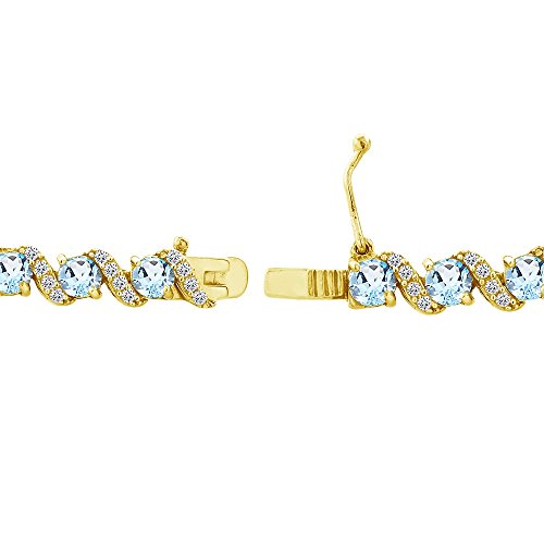 B. BRILLIANT Sterling Silver Genuine, Created or Simulated Gemstone Round S Design Tennis Bracelet for Women - color: Blue Topaz - Gold Flash