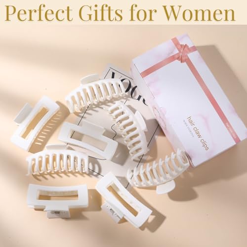 White Hair Clips for Women - 8 Pack 4.3 Inch Large Matte Banana Claw Clips for Women Thin Thick Curly Hair, Big Strong Hold jaw - color: White