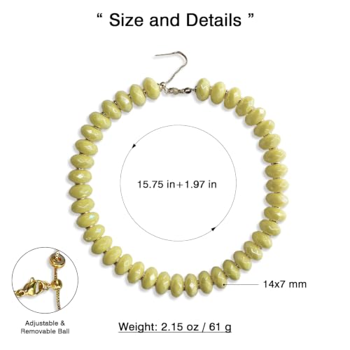 Colorful Chunky Acrylic Beaded Choker Necklaces for Women | Multicolor Faceted Beads, Sturdy Metal Chain, Adjustable Detachable, Lightweight, Summer Boho, Sparkly Statement Jewelry Gift - color: Yellow