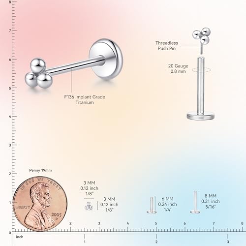 limerencia Titanium Threadless Flat Back Earrings Stud Piercing Jewelry | 20G Press Fit Titanium Push Pop in Cartilage Tragus Labret Lip Medusa Conch Piercing Jewelry Hypoallergenic for Women Men - style: Ball Silver