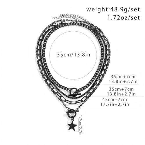 4 Pcs Black Necklace,Star Necklace Layered Necklaces for Women Goth Emo Jewelry Gothic Necklaces for Women - color: black star