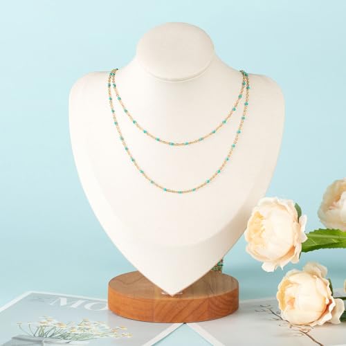 KYUNHOO 16.4 Feet Turquoise Beaded Rosary Spool Gold Plated Chains Bulk | Stainless Steel Chains for Jewelry Making Necklace Ankle Earring DIY Jewelry Findings - color: Gold-Turquoise