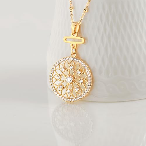 Aobei Pearl 18K Gold Plated Pendant Necklace for Women Dainty Gold Chain Choker Love Heart Disc Coin Pearl Cross Toggle Jewelry - style: Mandala